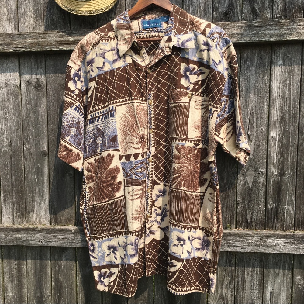 Vintage 90s Shirt Barkcloth Aloha Tiki Island Surf Beach 100% Cotton EUC sz XL